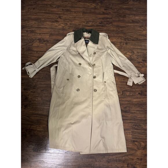 Lands End Men's Size 42 Tan Belted Trench Coat Wool Collar/Liner, Plaid Lining - Picture 1 of 12